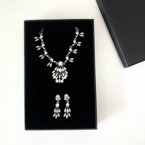 Stunning wedding bridal jewelry set - silver diamond cz necklace and earrings